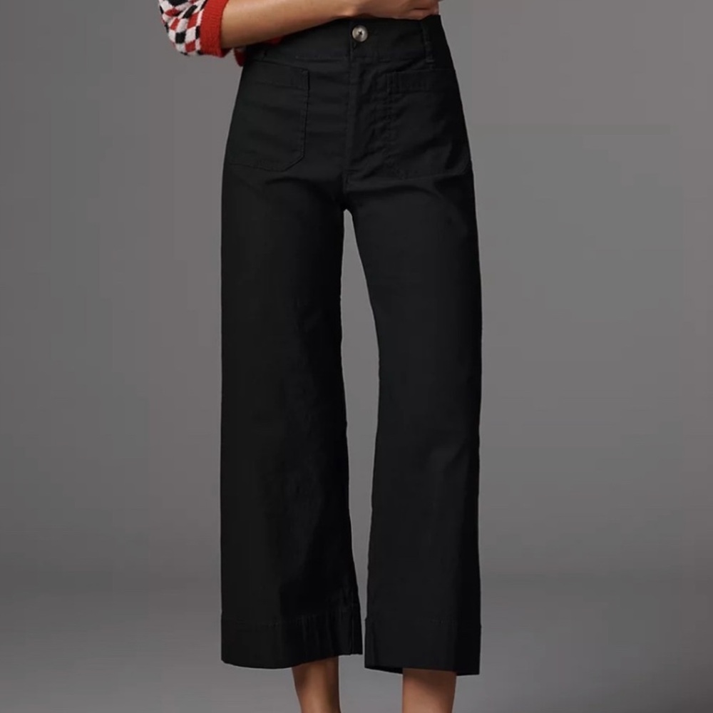 Anthropologie Maeve Colette Magic Fabric Crop Wide Leg Pants Black Size 32